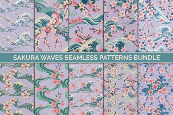 Download Sakura Waves Seamless Patterns Bundle - Seamless Collection