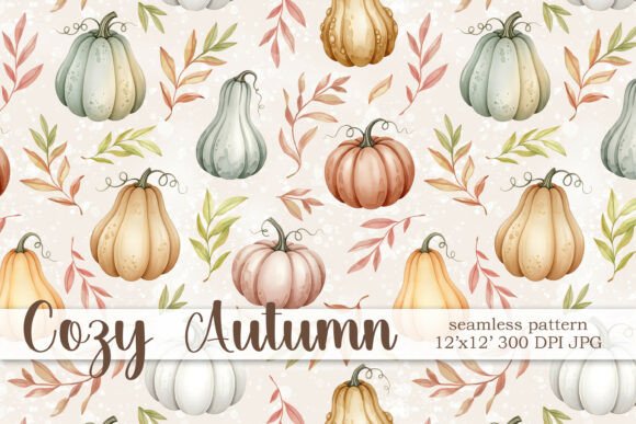 Download Autumn Pumpkins Leaves Seamless Pattern - Seamless Collection