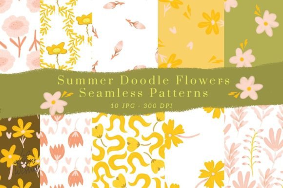 Download Summer Doodle Flower Seamless Patterns - Seamless Collection