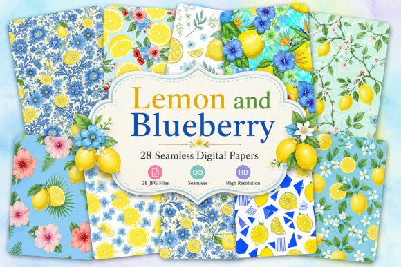 Download Lemon and Blueberry Seamless Patterns - Premium Resources