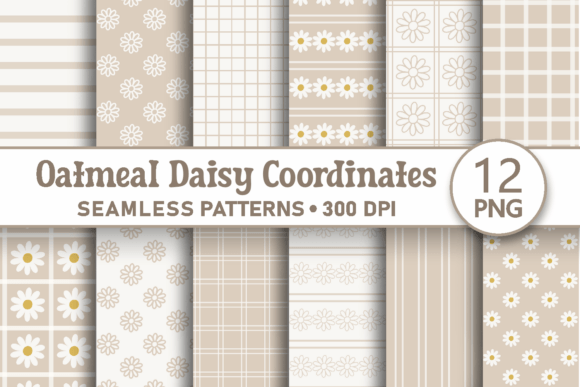 Download Beige Grid Daisy Seamless Pattern Bundle - Grid Collection