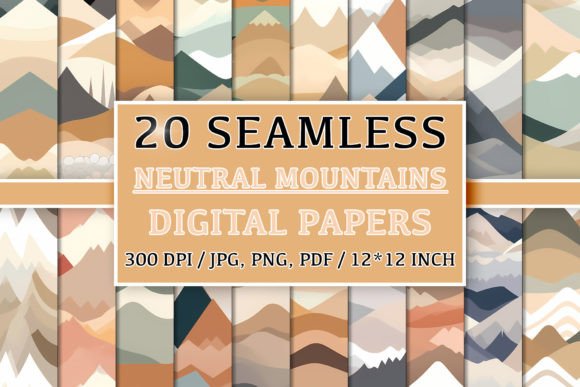 Download 20 Seamless Neutral Colors Mountains Set - Seamless Collection