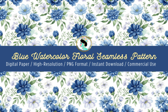 Download Blue Watercolor Floral Seamless Pattern - Seamless Collection
