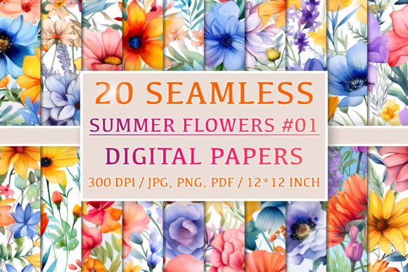 Download 20 Seamless Summer Flower Patterns #1 - Seamless Collection