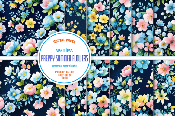 Download Seamless Preppy Summer Flowers Bundle - Seamless Collection